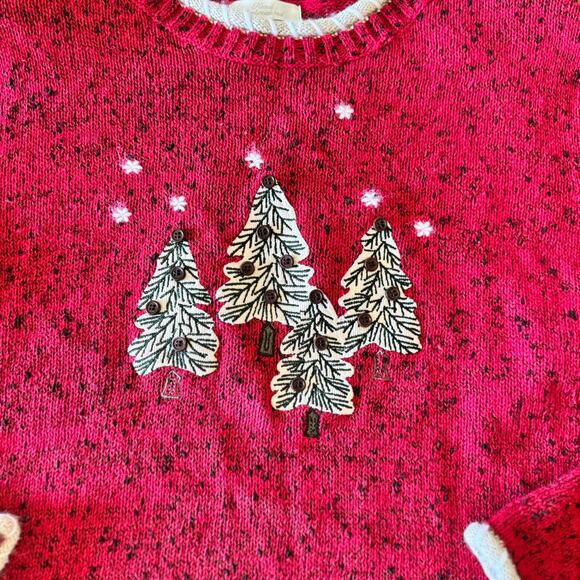 VTG Christopher & Banks Womens M Christmas Sweater Embroidered Trees Holiday - Picture 2 of 10